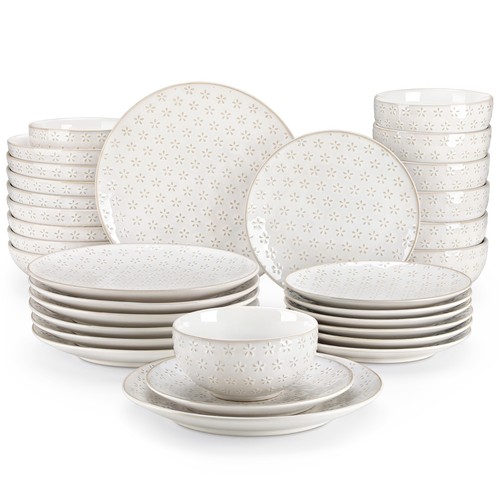 Set piatti gres bianco - , foglia