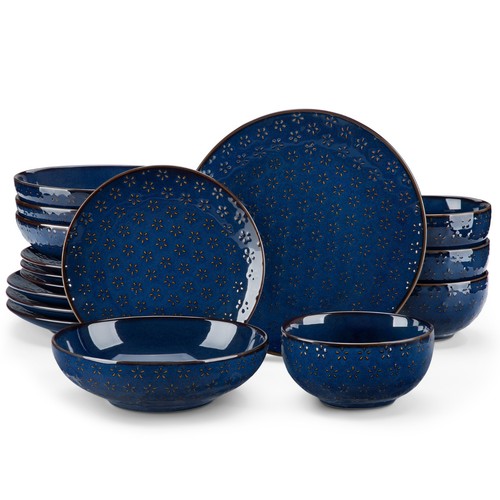 Set piatti gres blu - , foglia